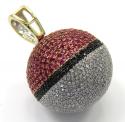 10k yellow gold iced out diamond pokeball pendant 2.19ct