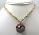 10k yellow gold iced out diamond pokeball pendant 2.19ct