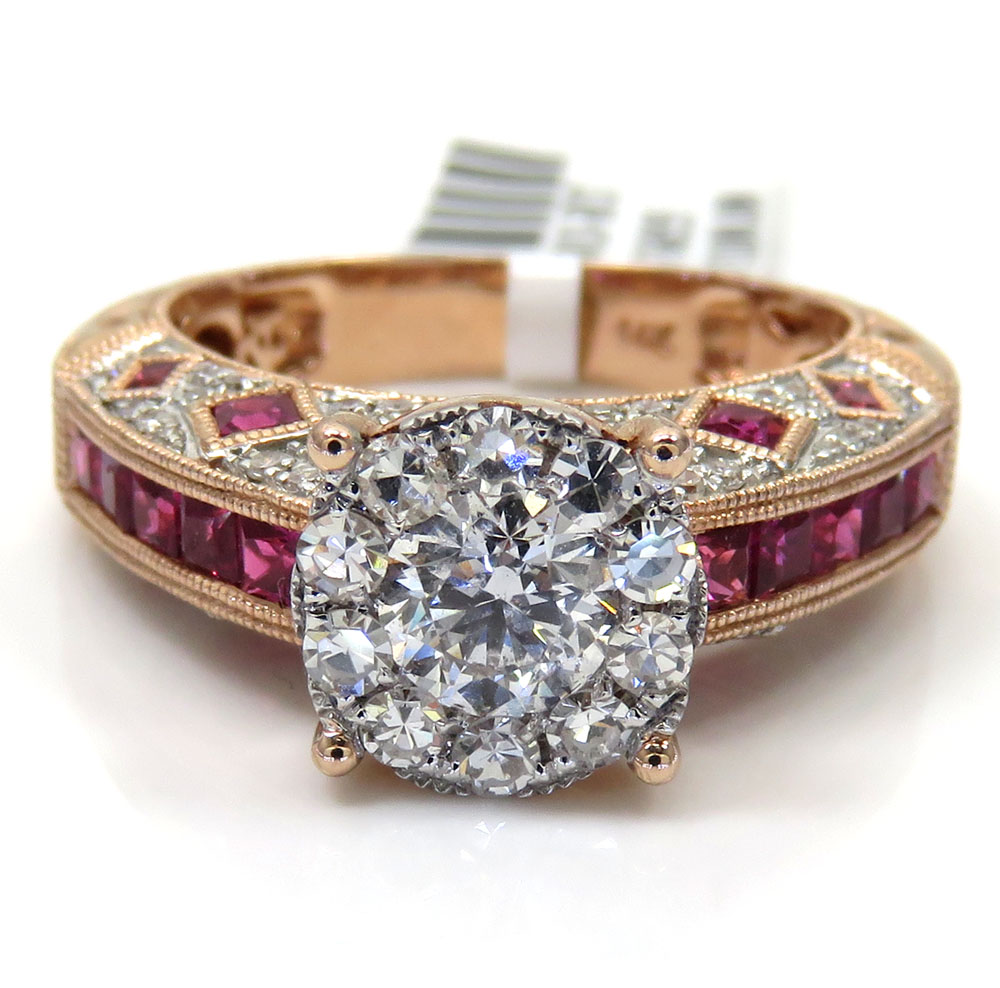 14k rose gold ruby and diamond engagement ring 1.87ct - Image 2