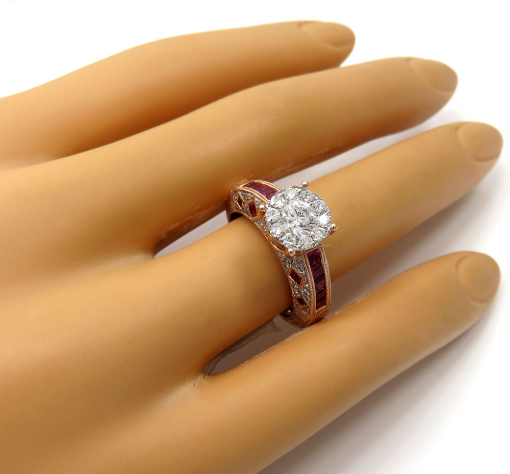 14k rose gold ruby and diamond engagement ring 1.87ct