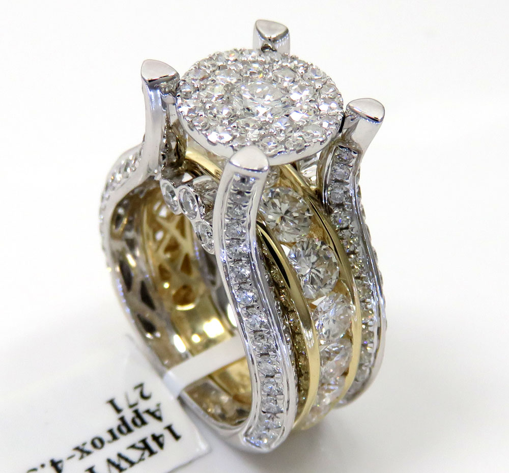 14k white and yellow gold diamond engagement ring 4.56ct
