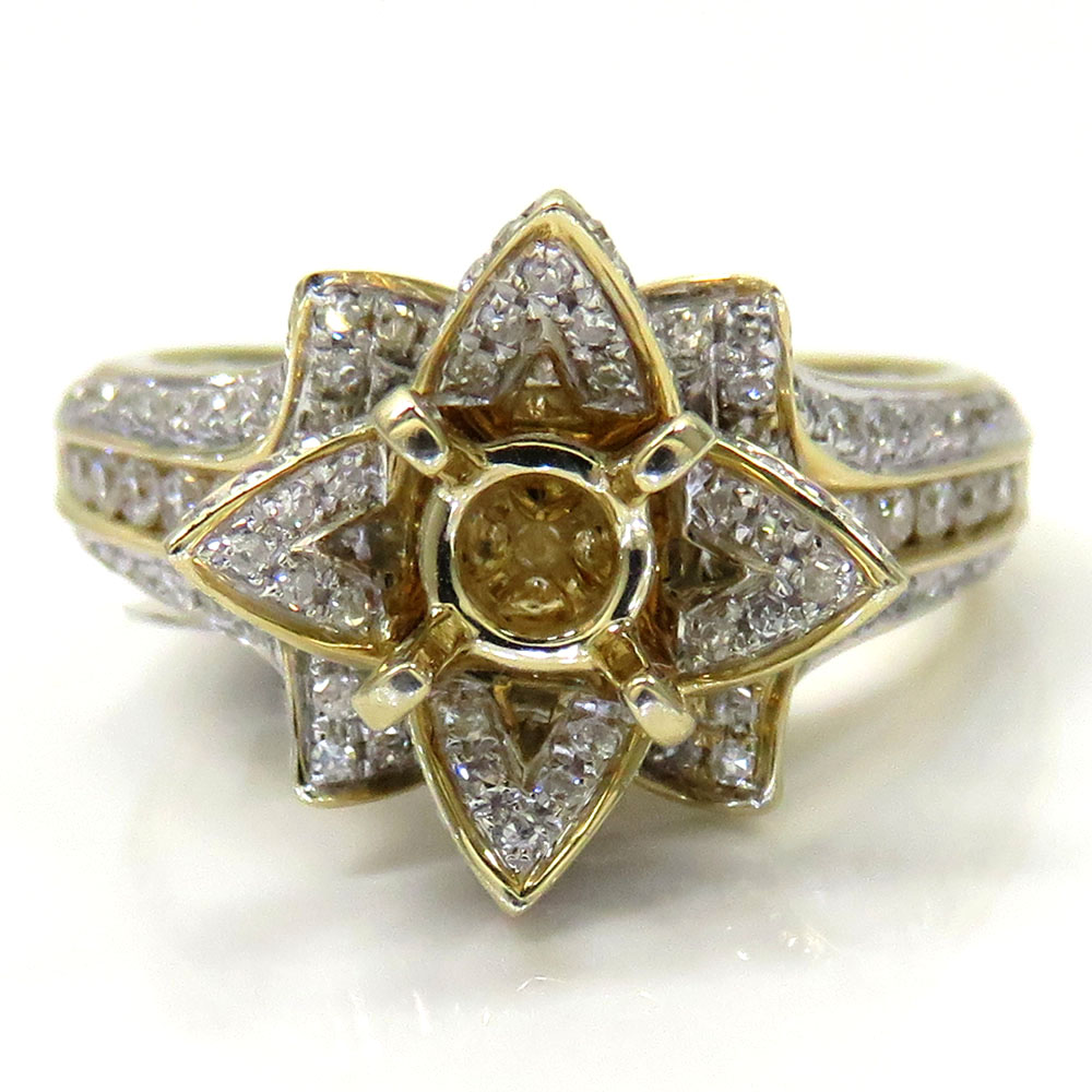 14k yellow gold semi mount diamond flower ring 0.86ct - Image 2