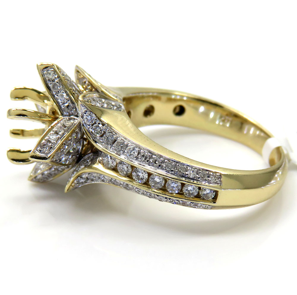 14k yellow gold semi mount diamond flower ring 0.86ct - Image 3