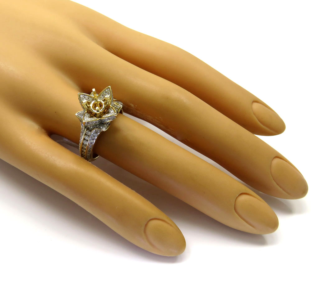 14k yellow gold semi mount diamond flower ring 0.86ct