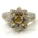 14k yellow gold semi mount diamond flower ring 0.86ct