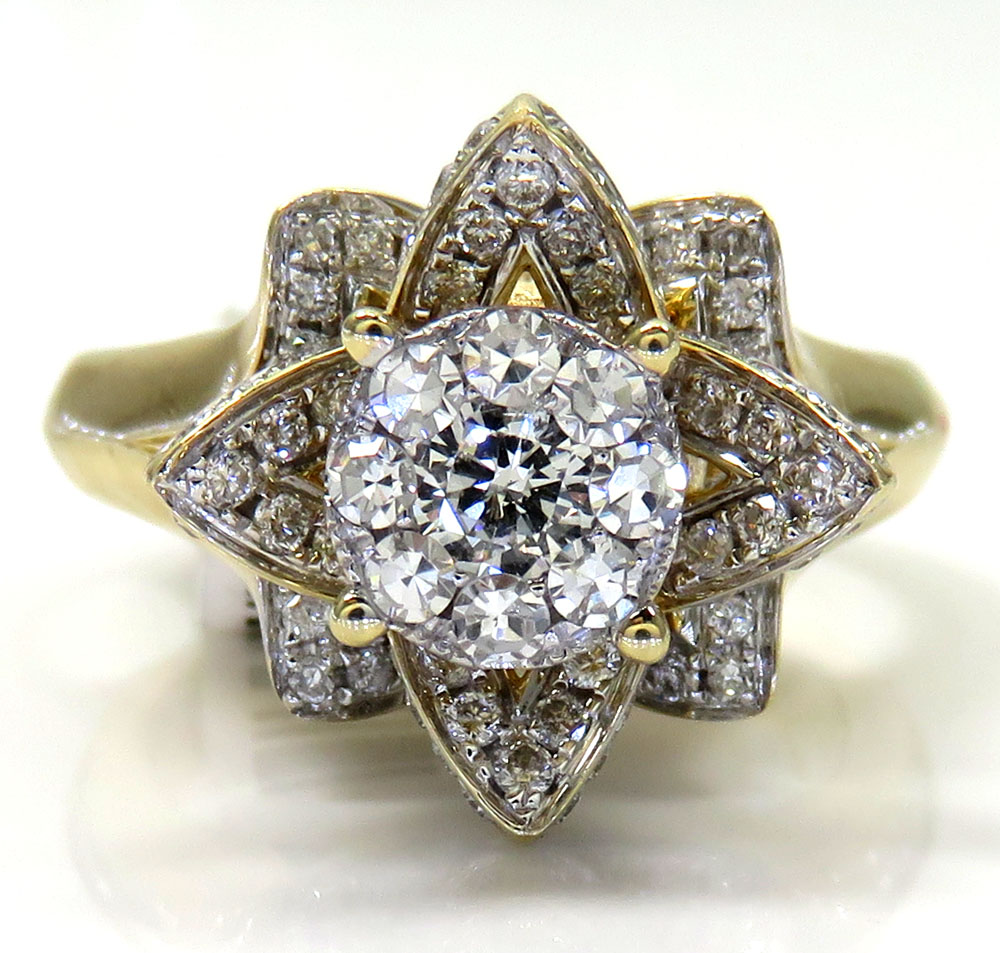 14k yellow gold flower cluster diamond engagement ring 0.94ct