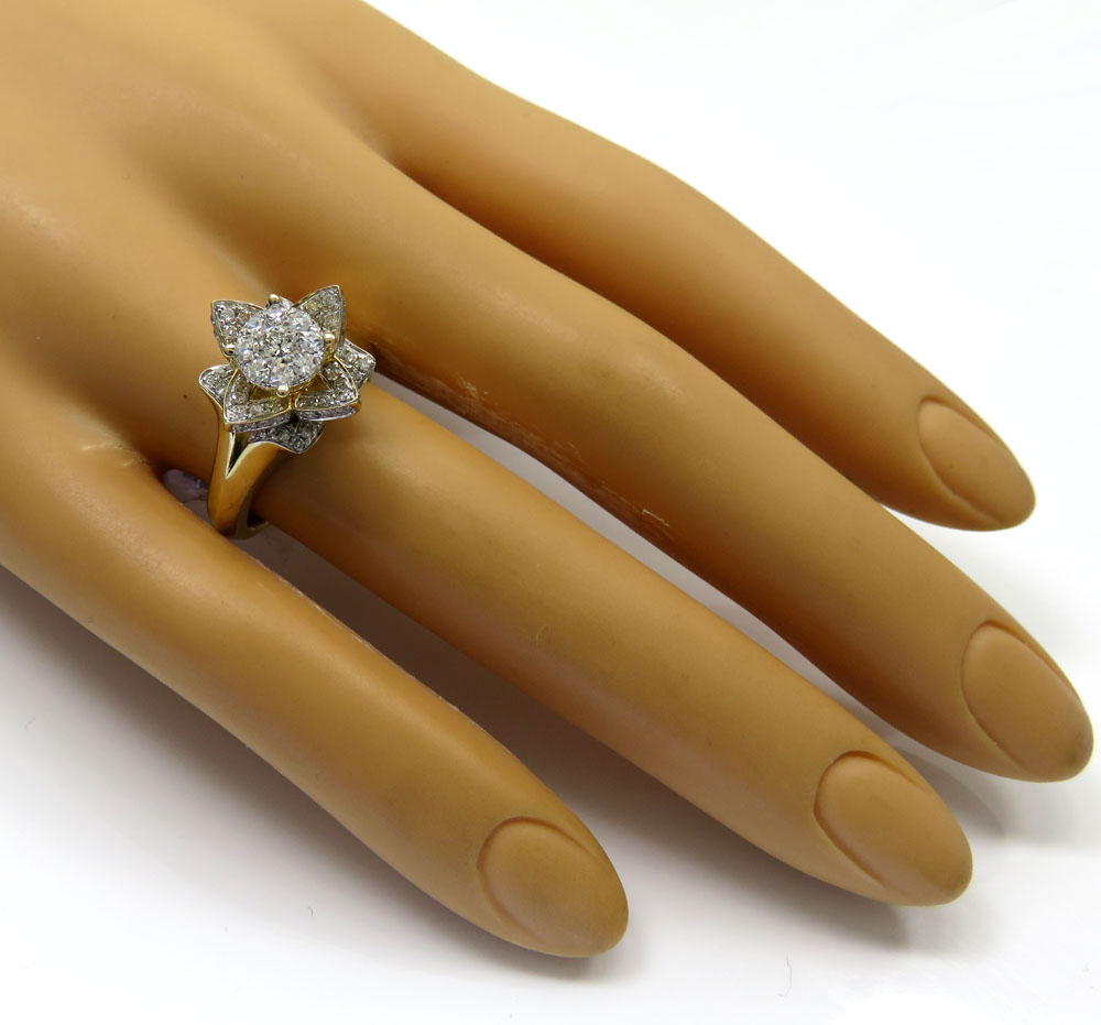 14k yellow gold flower cluster diamond engagement ring 0.94ct