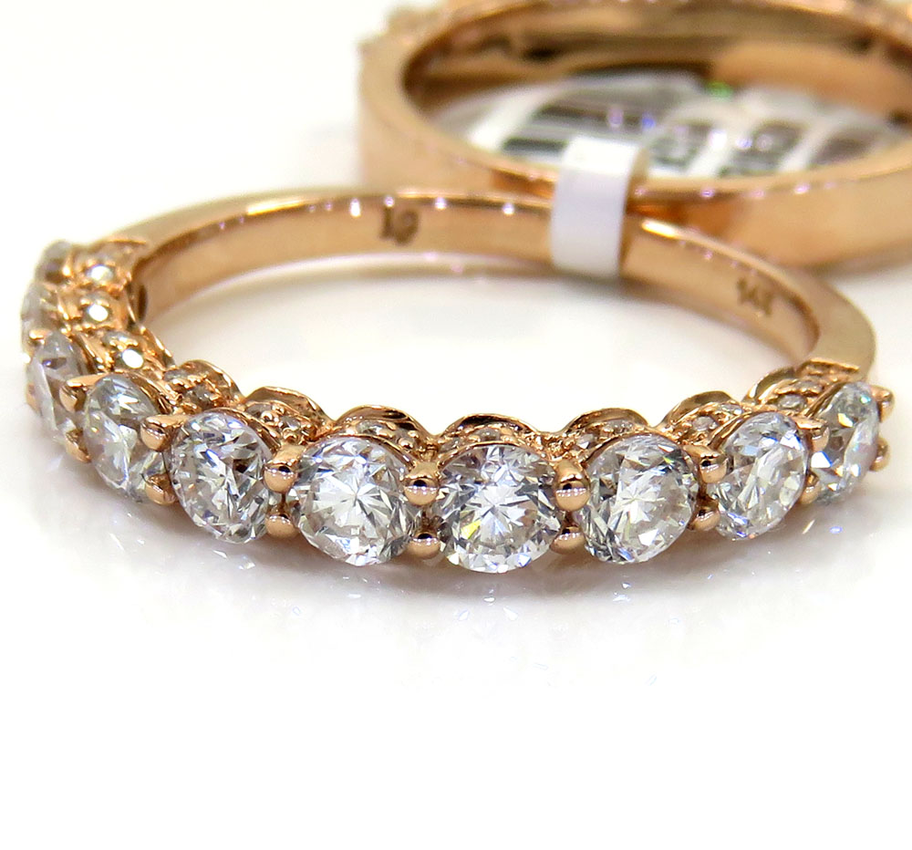14k rose gold two row semi mount diamond engagement ring set 2.19ct