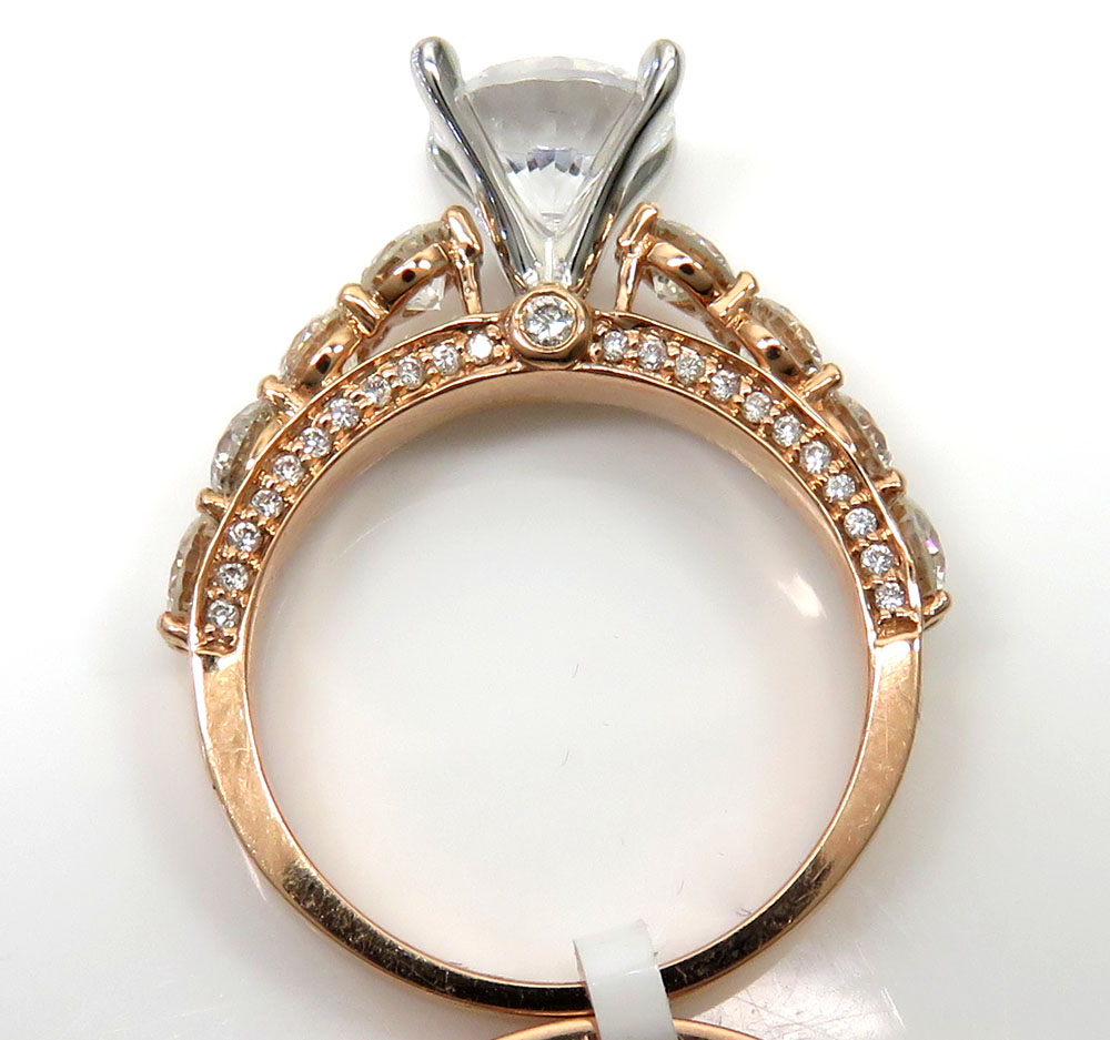 14k rose gold two row semi mount diamond engagement ring set 2.19ct