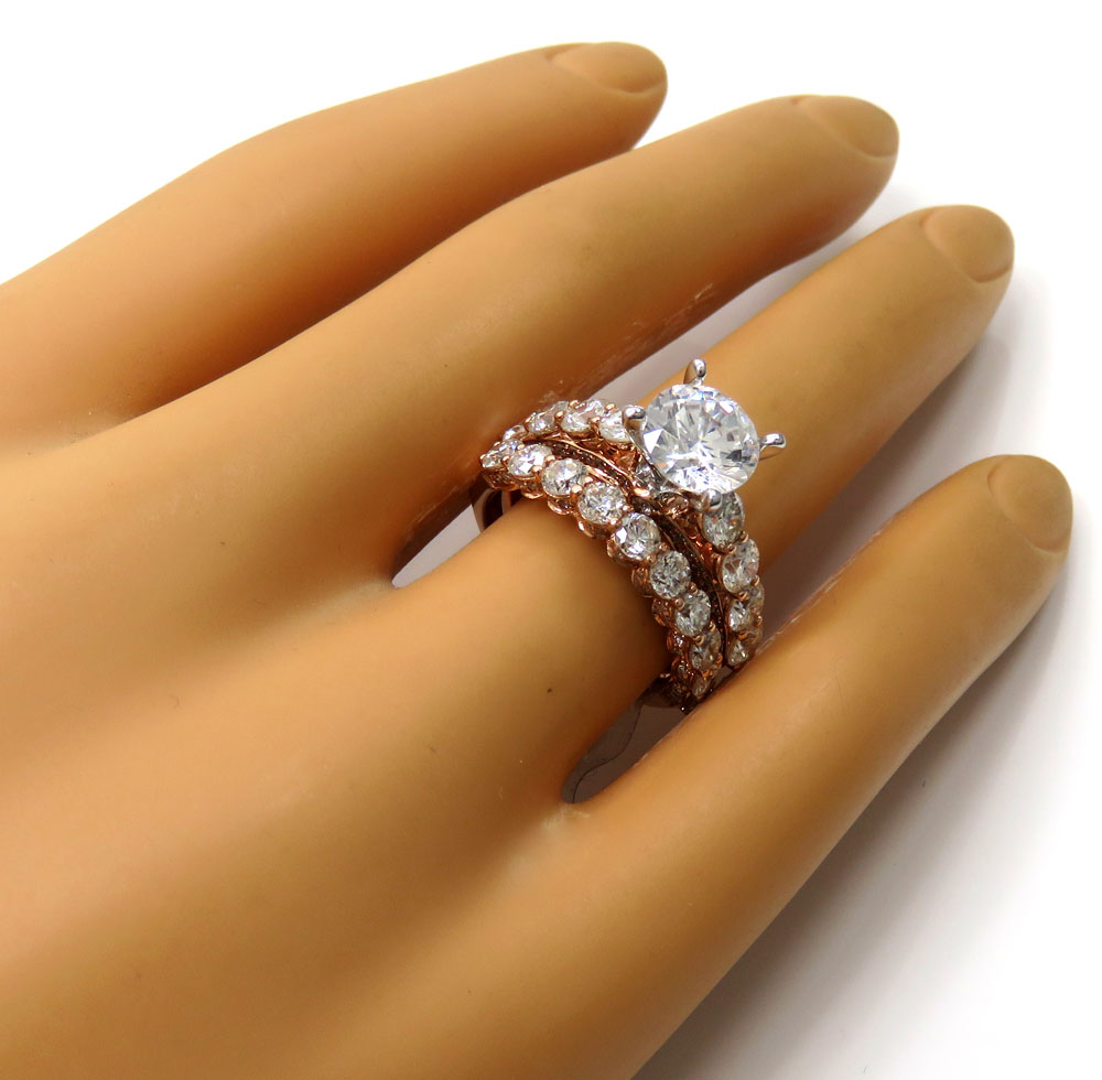 14k rose gold two row semi mount diamond engagement ring set 2.19ct - Image 6