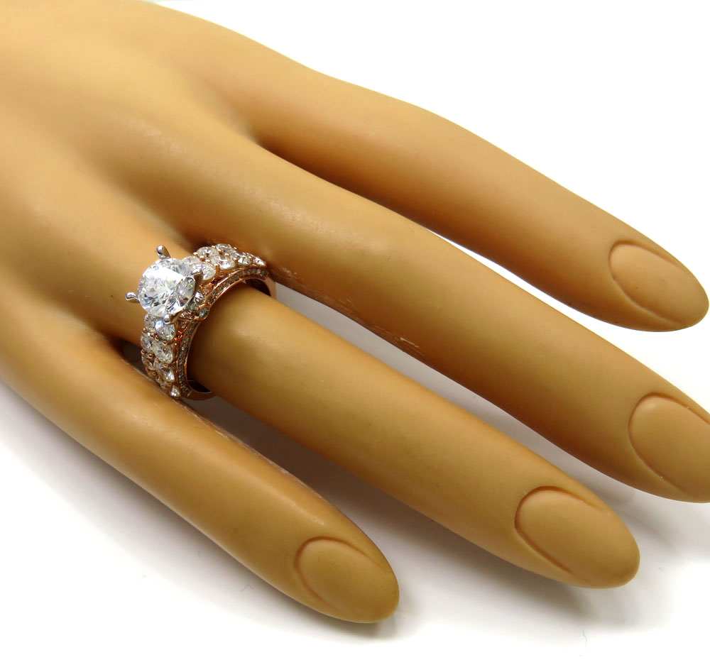 14k rose gold two row semi mount diamond engagement ring set 2.19ct - Image 7