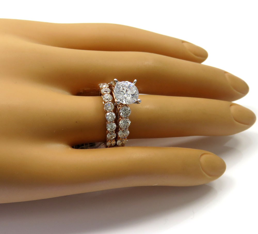 14k rose gold two row semi mount diamond engagement ring set 2.19ct