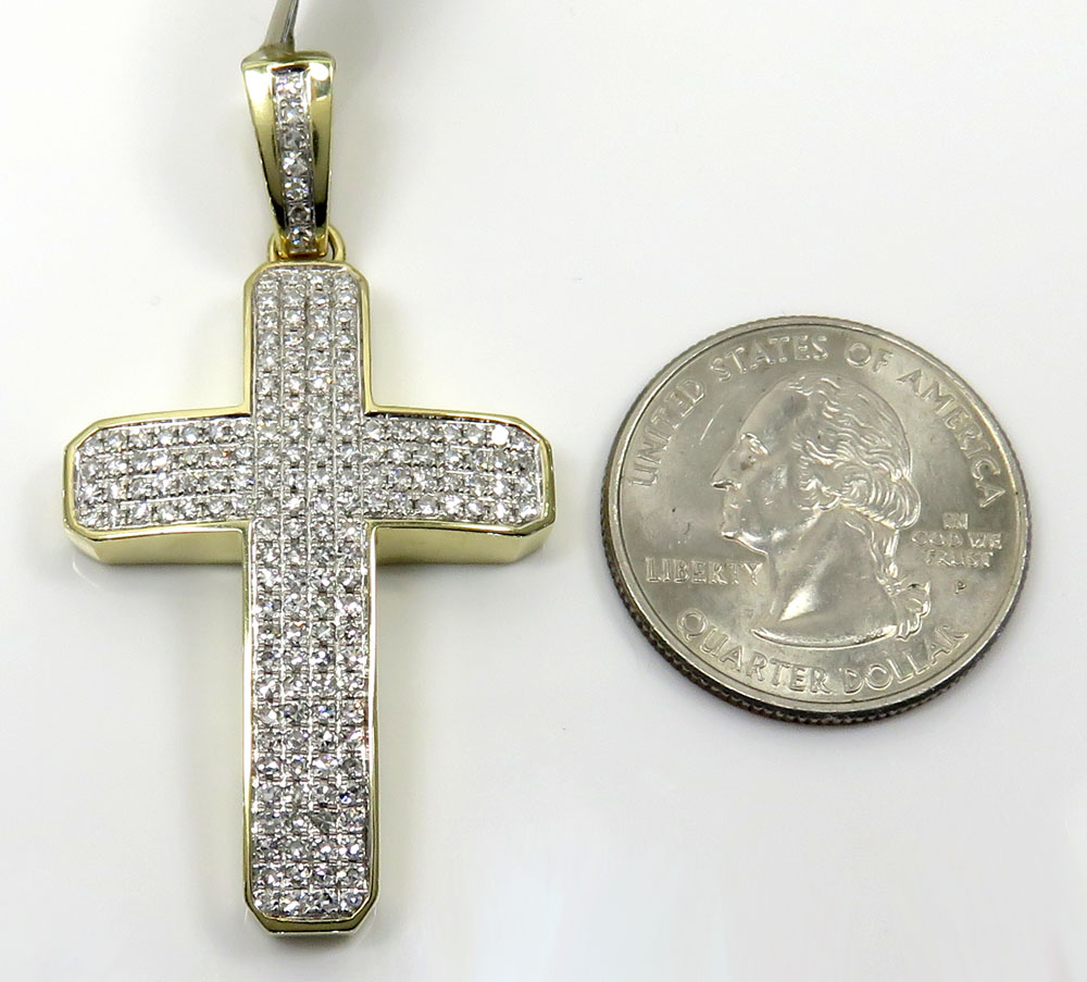 10k yellow gold 4x4 solid frame diamond cross 1.46ct