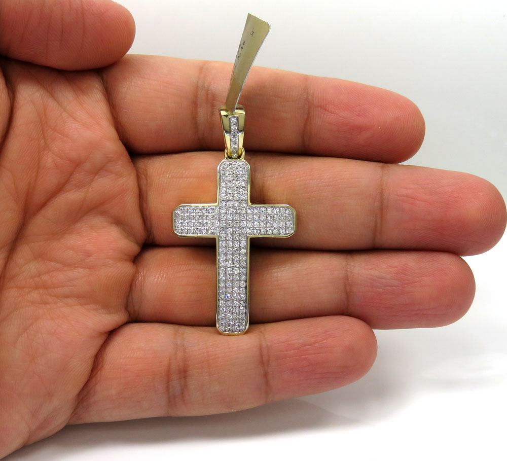 10k yellow gold 4x4 solid frame diamond cross 1.46ct