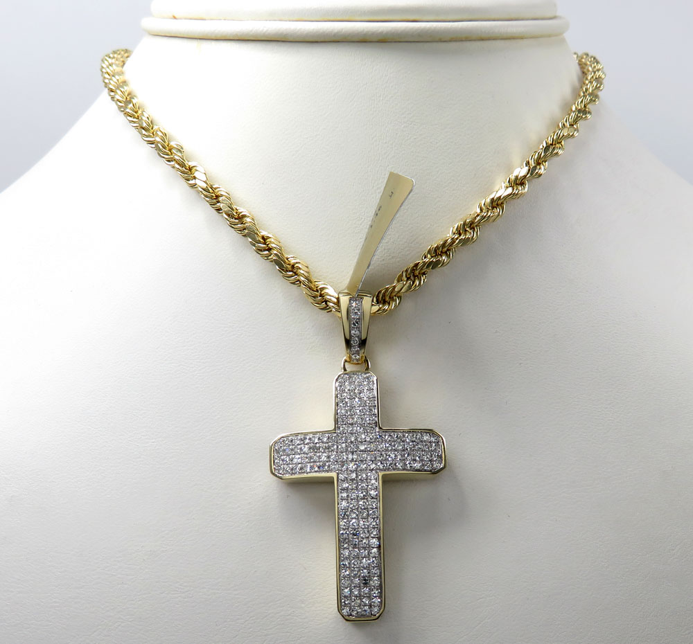 10k yellow gold 4x4 solid frame diamond cross 1.46ct