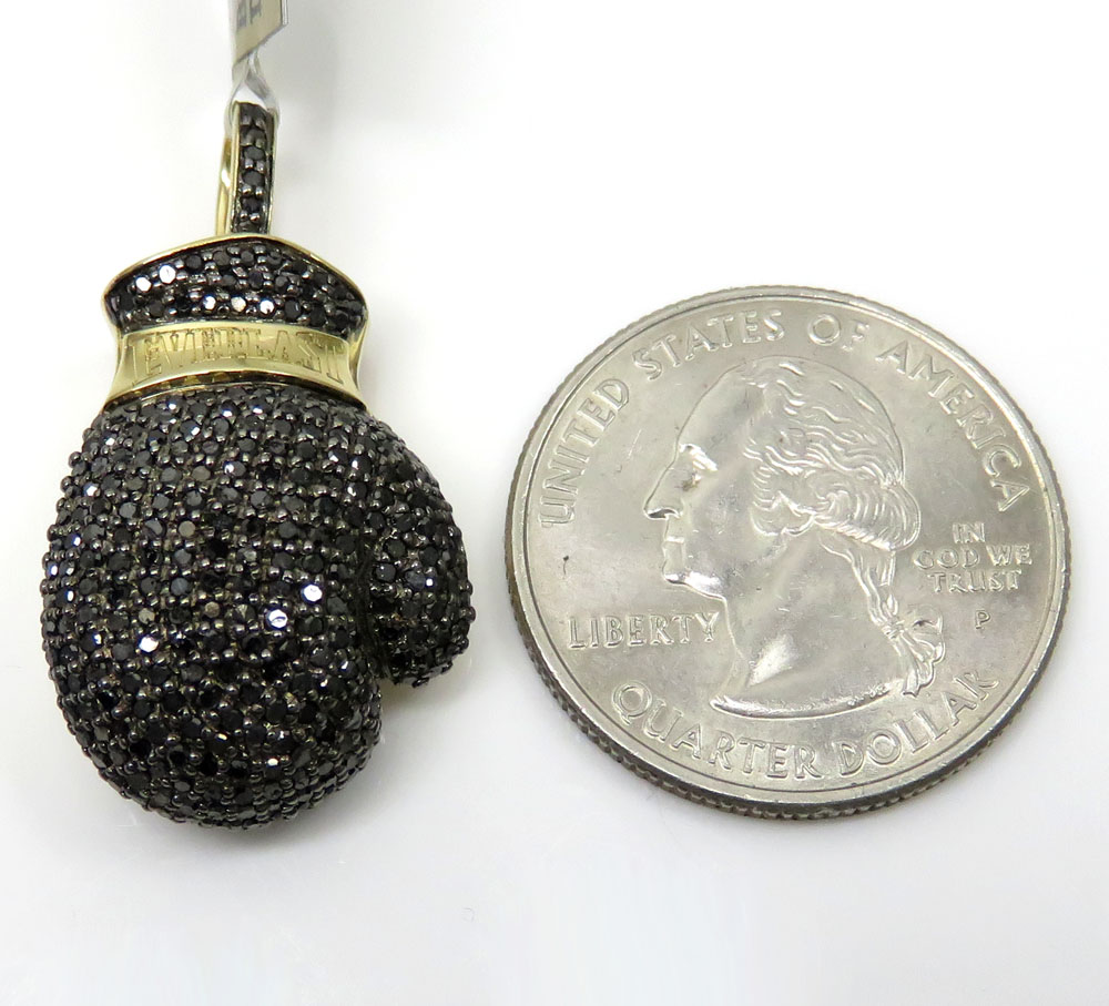 10k yellow gold black diamond boxing glove pendant 1.25ct