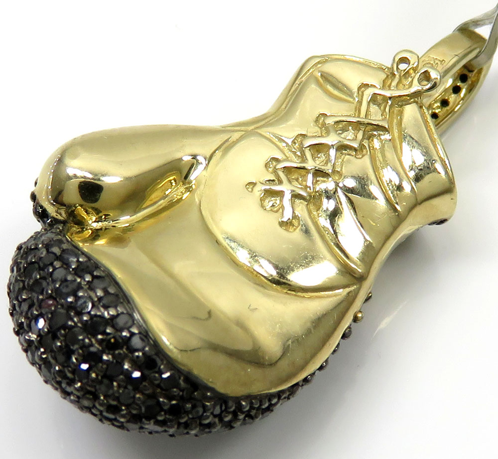 10k yellow gold black diamond boxing glove pendant 1.25ct - Image 3