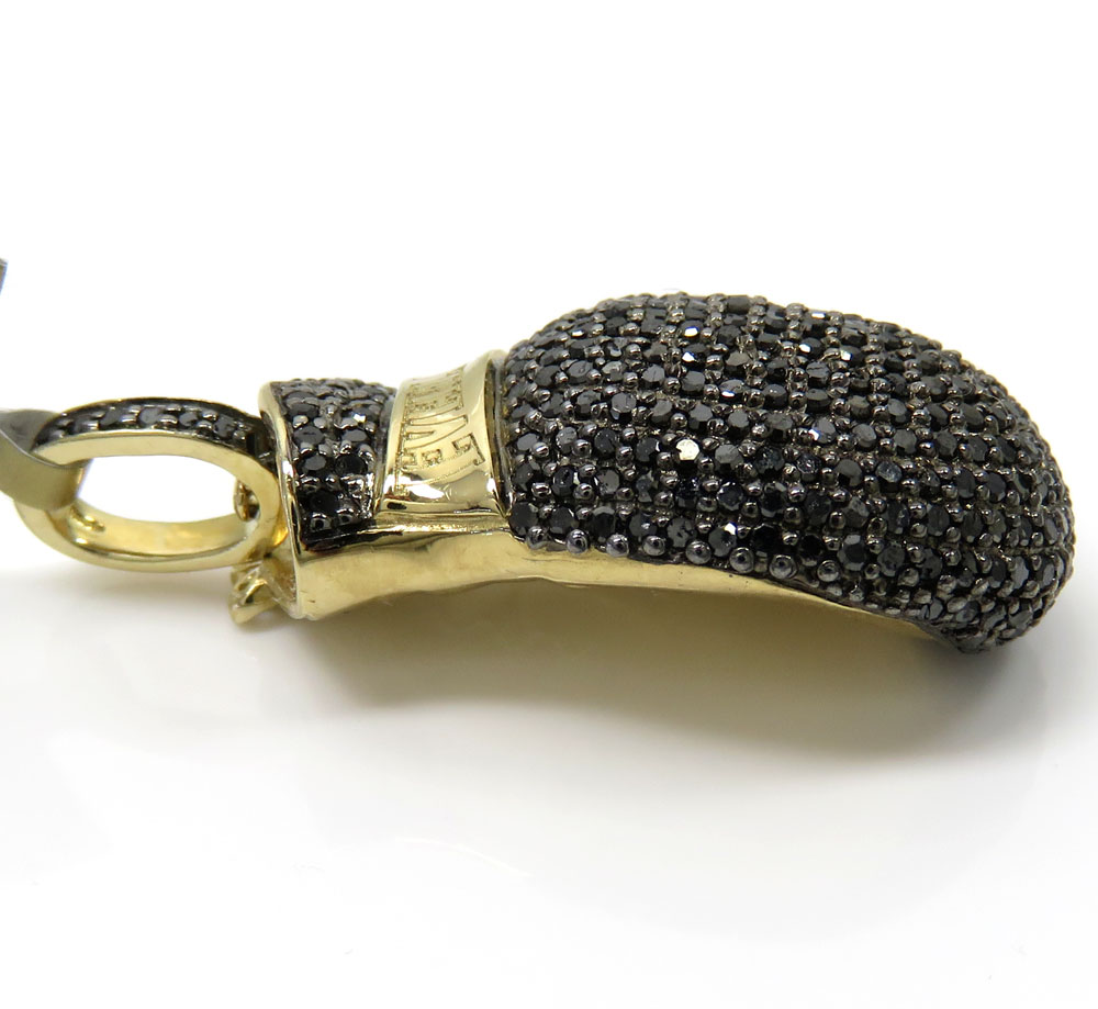 10k yellow gold black diamond boxing glove pendant 1.25ct