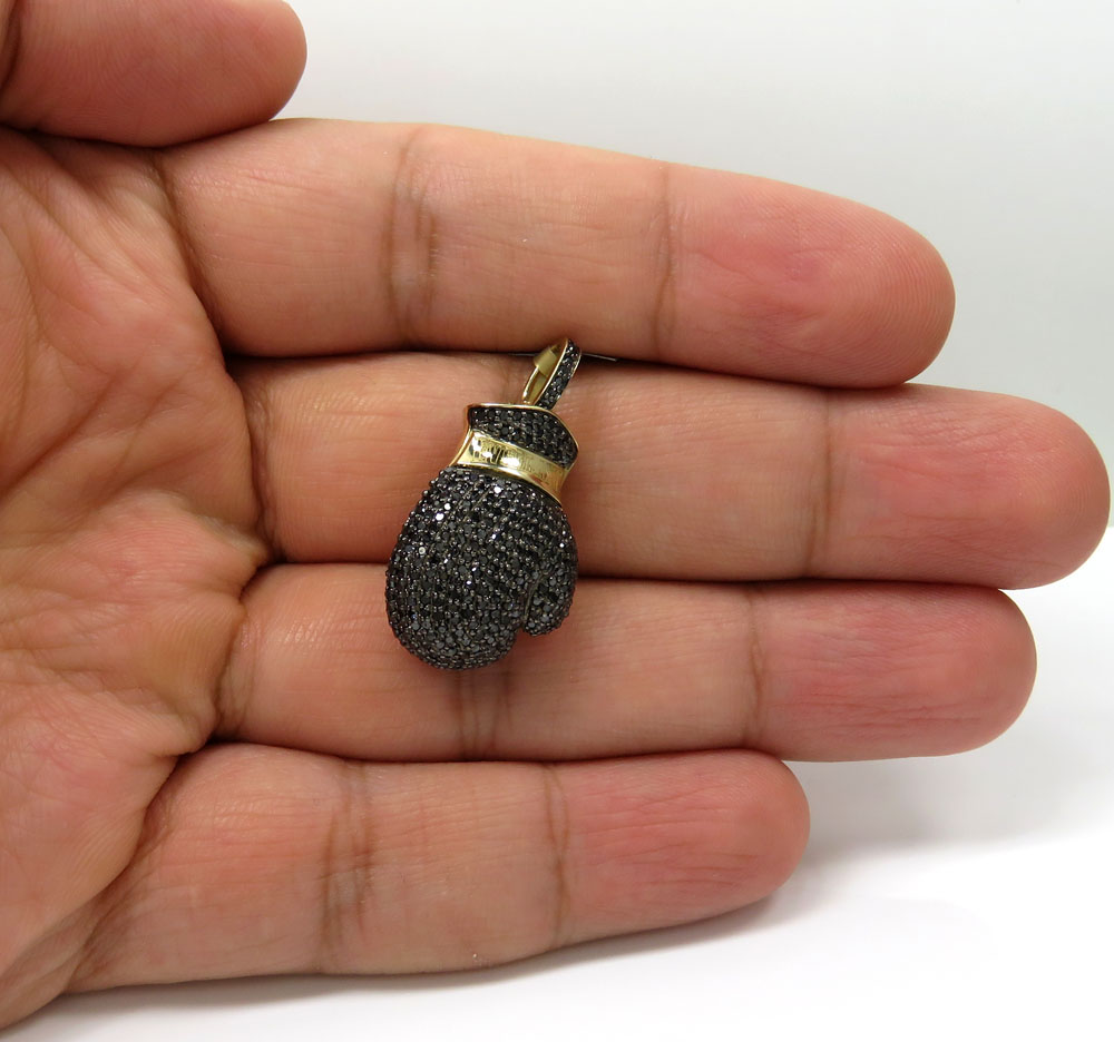 10k yellow gold black diamond boxing glove pendant 1.25ct