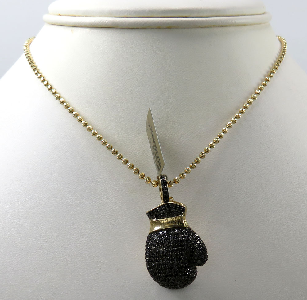 10k yellow gold black diamond boxing glove pendant 1.25ct - Image 6