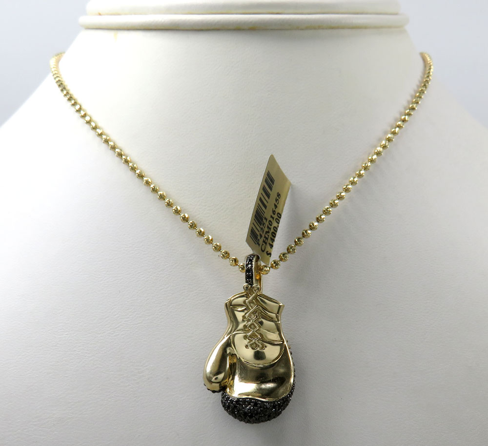 10k yellow gold black diamond boxing glove pendant 1.25ct - Image 7