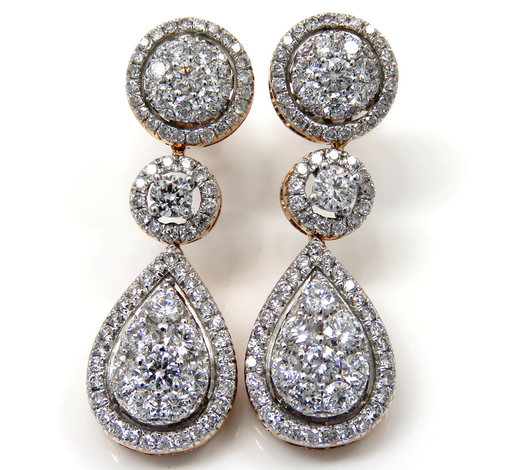 14k rose gold cluster diamond tear drop earrings 1.97ct