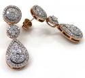 14k rose gold cluster diamond tear drop earrings 1.97ct