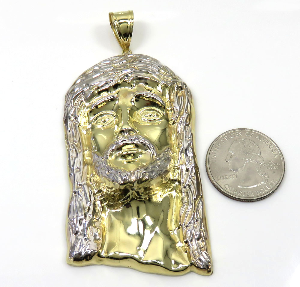 10k yellow gold two tone large jesus piece pendant 