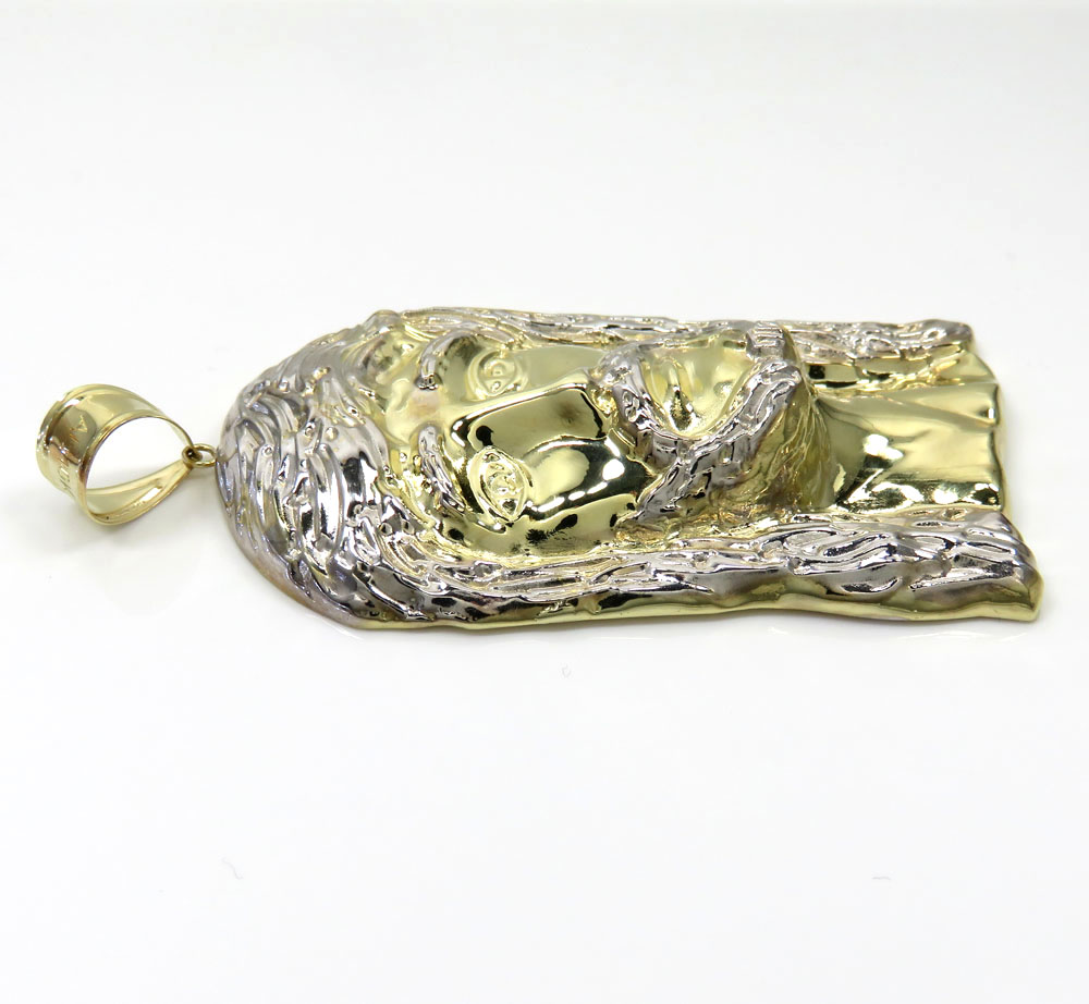 10k yellow gold two tone large jesus piece pendant 