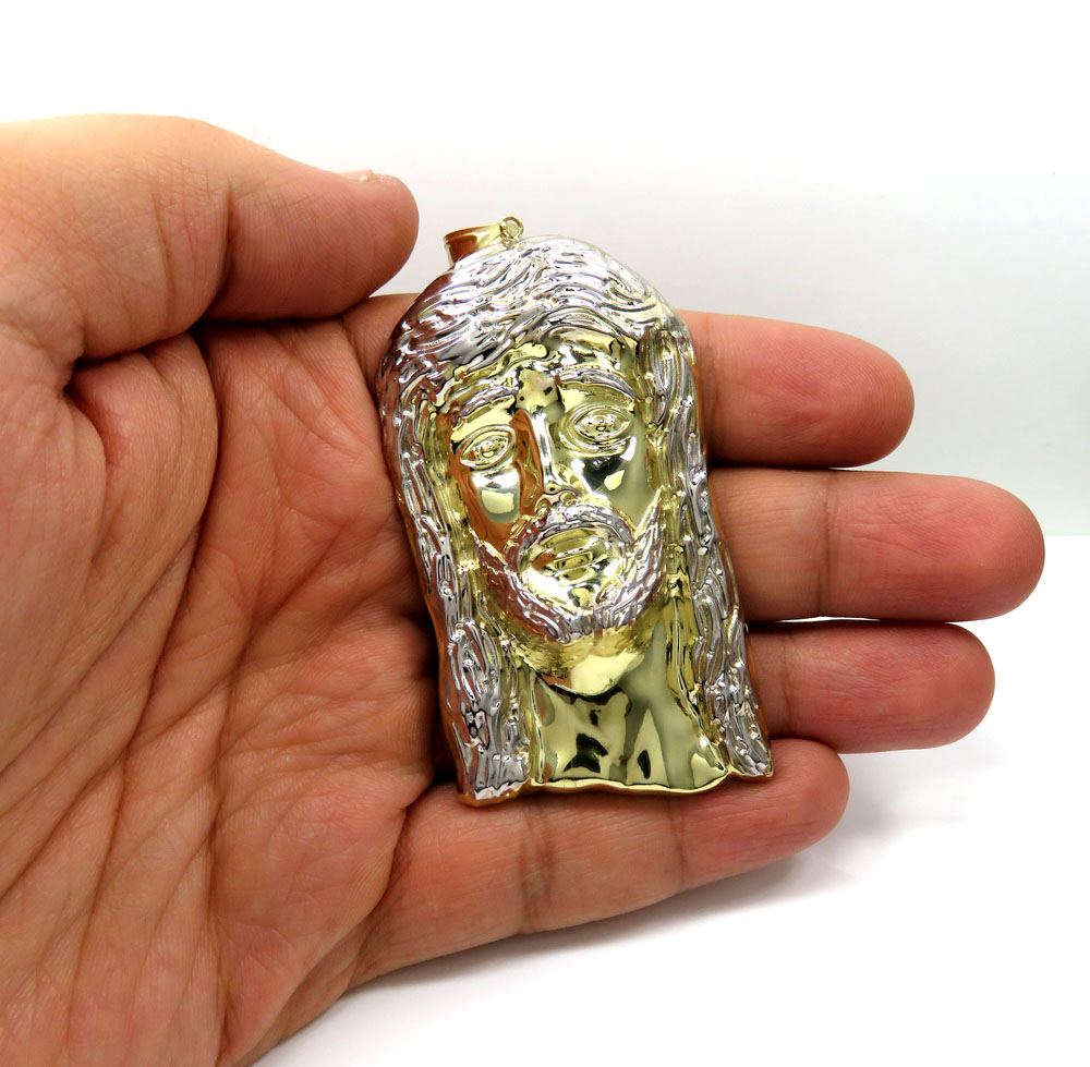 10k yellow gold two tone large jesus piece pendant - Image 5
