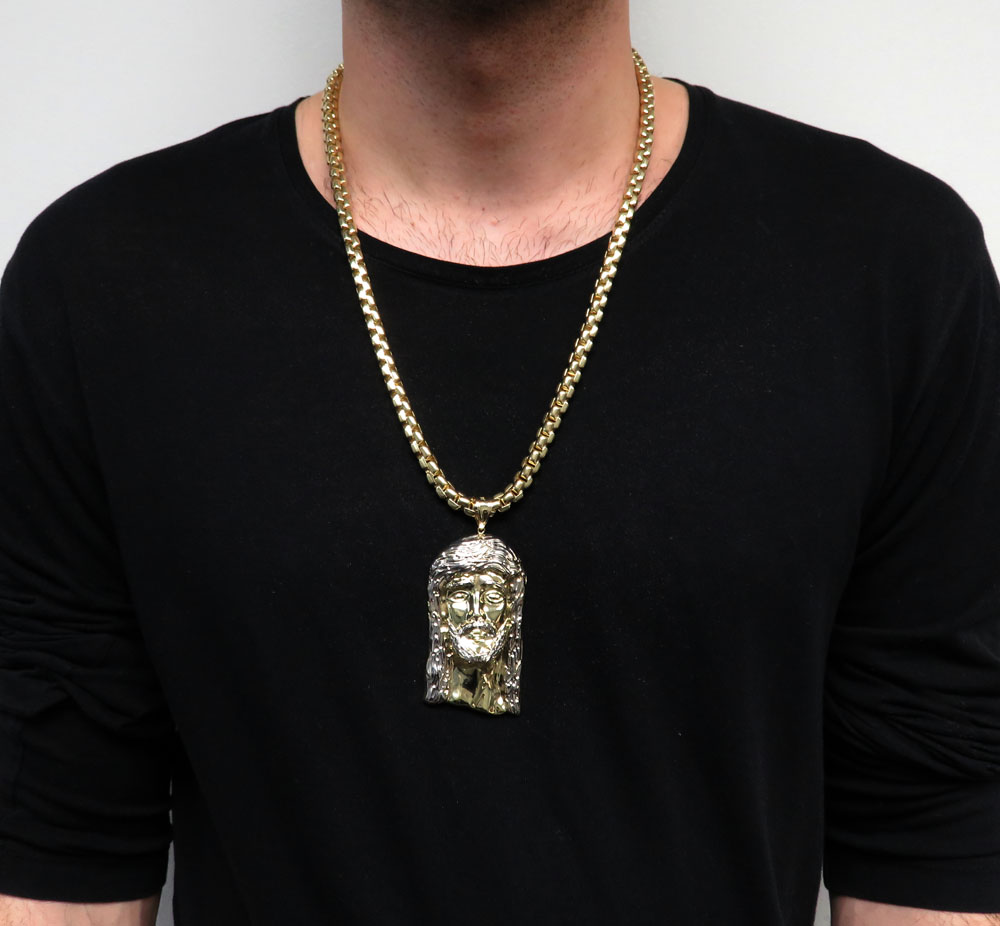 10k yellow gold two tone large jesus piece pendant - Image 6