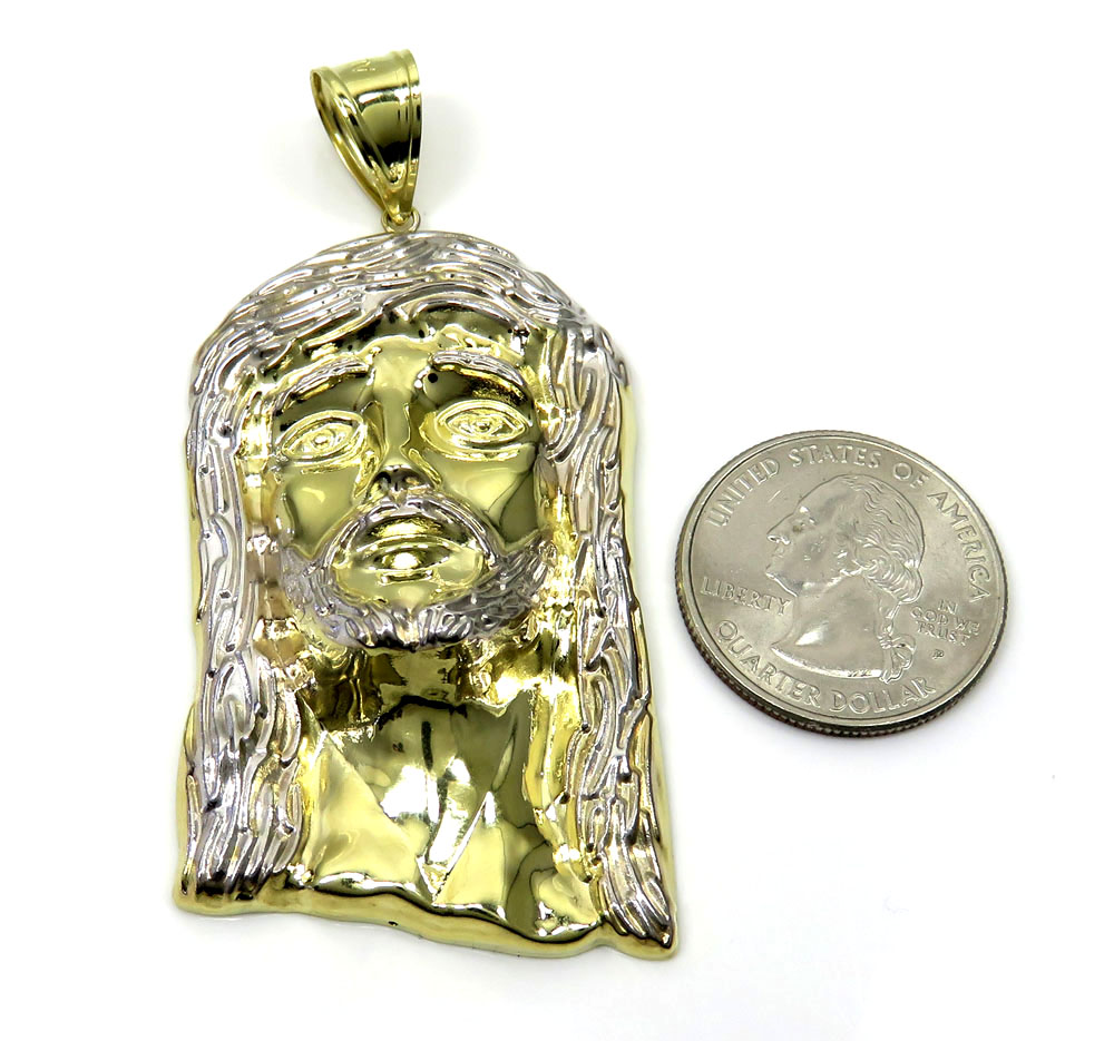 10k yellow gold two tone medium jesus piece pendant 