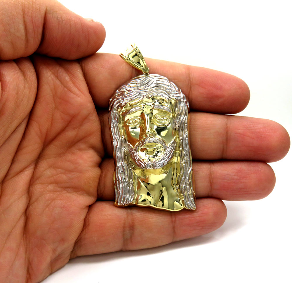 10k yellow gold two tone medium jesus piece pendant - Image 5