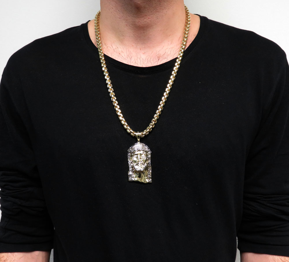 10k yellow gold two tone medium jesus piece pendant 