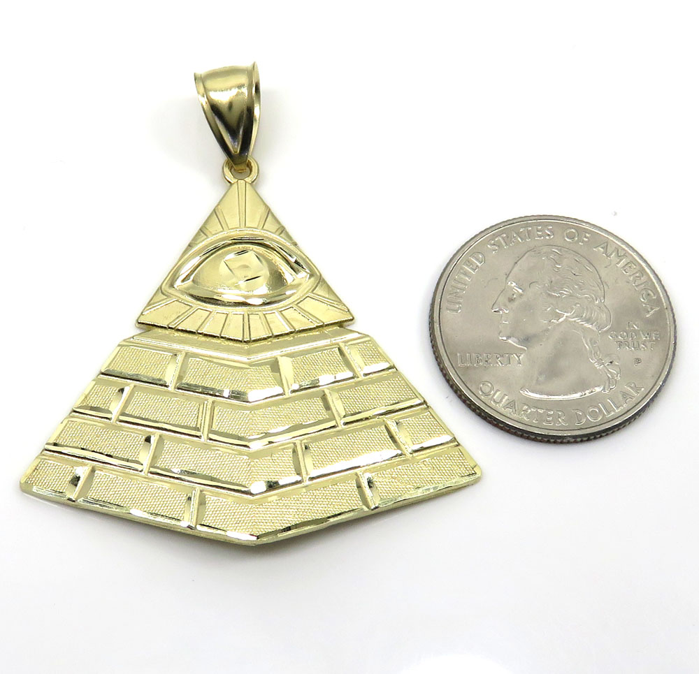 10k yellow gold all seeing eye pyramid pendant - Image 2
