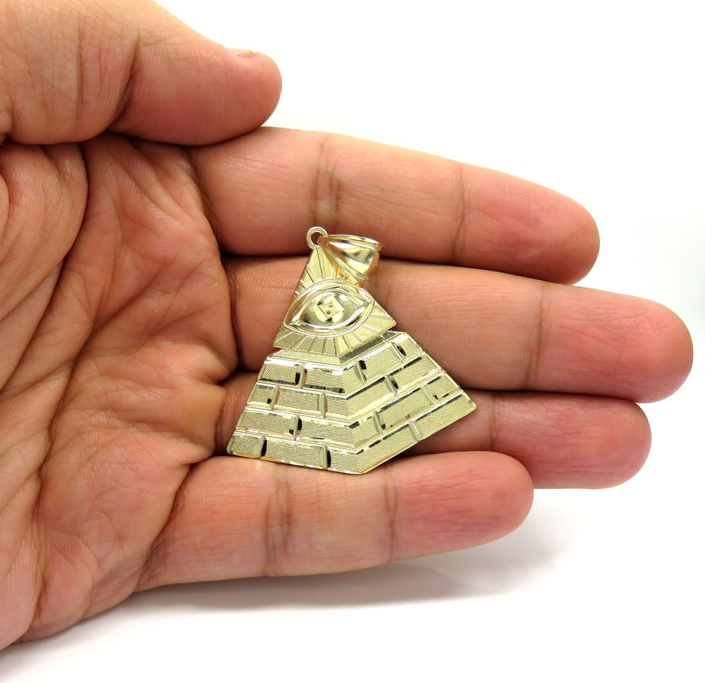 10k yellow gold all seeing eye pyramid pendant - Image 5