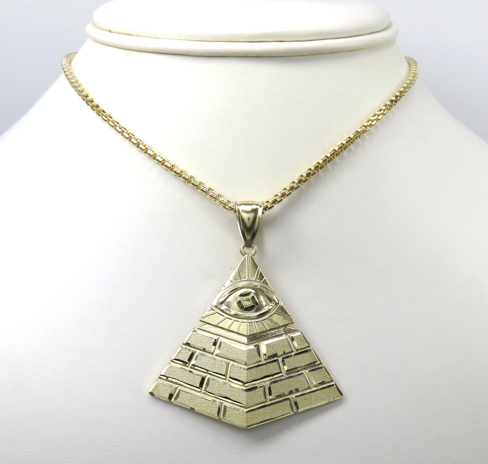 10k yellow gold all seeing eye pyramid pendant 