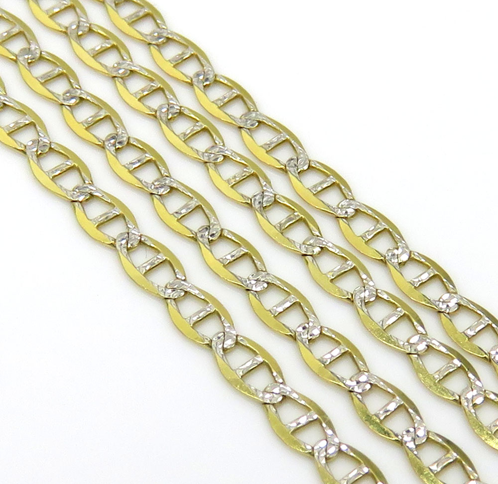 10k yellow gold two tone diamond cut mariner chain 16-24 inch 2mm 