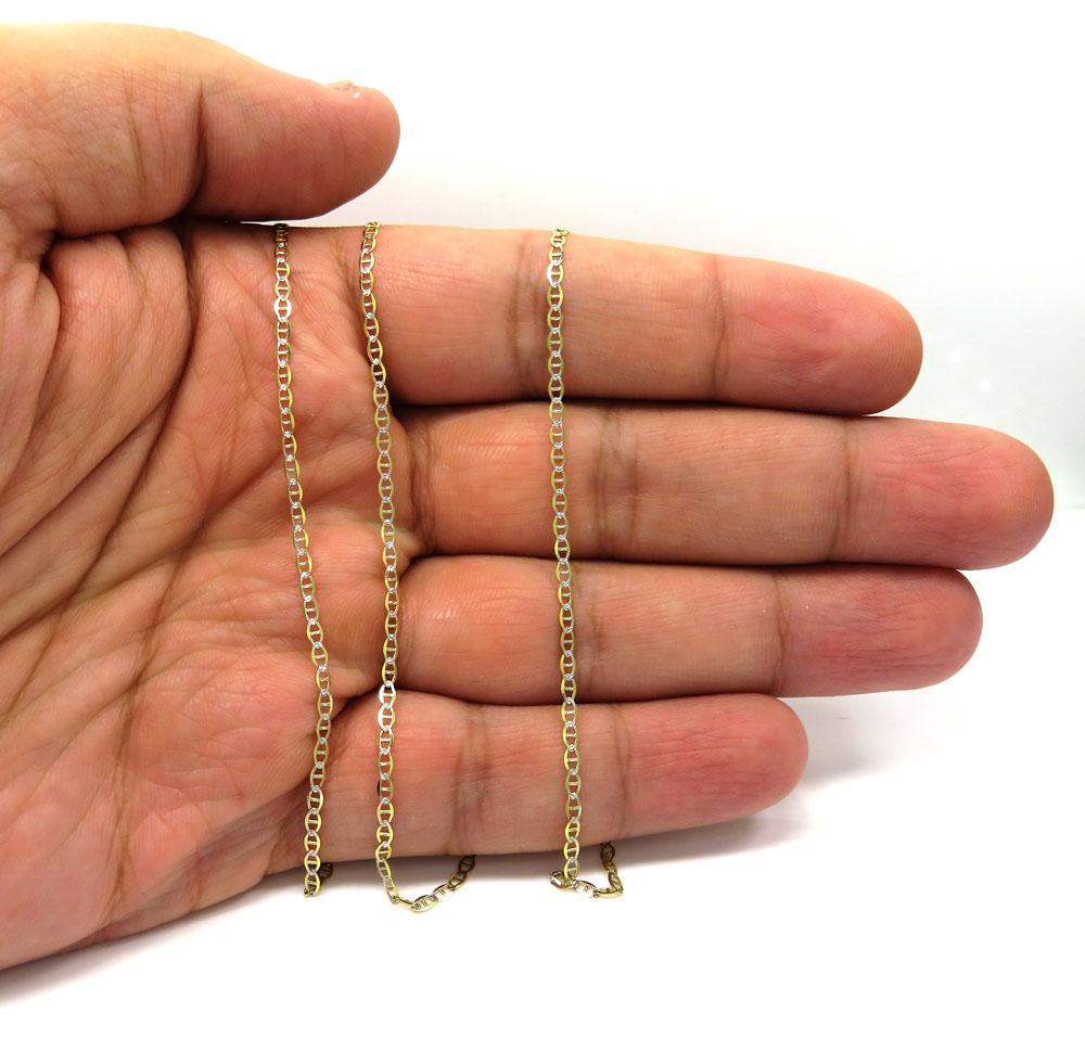 10k yellow gold two tone diamond cut mariner chain 16-24 inch 2mm 