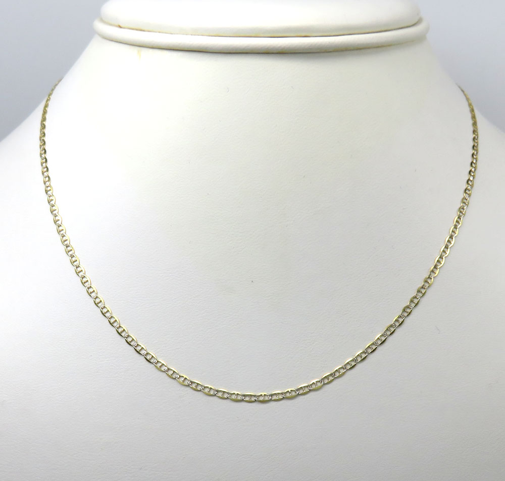 10k yellow gold two tone diamond cut mariner chain 16-24 inch 2mm 