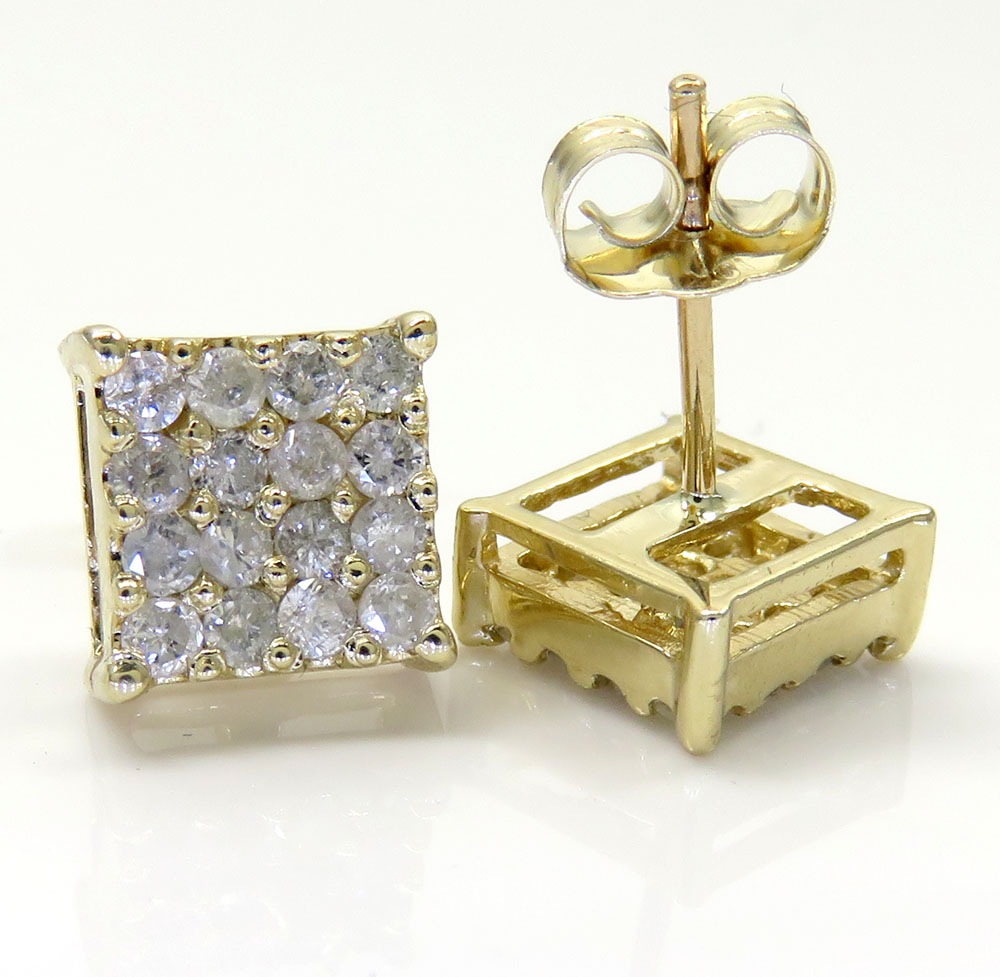 14k yellow gold 4x4 square diamond earrings 0.65ct