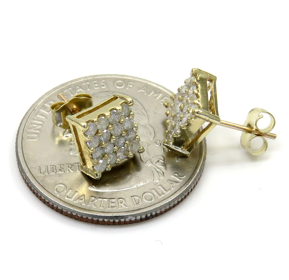 14k yellow gold 4x4 square diamond earrings 0.65ct