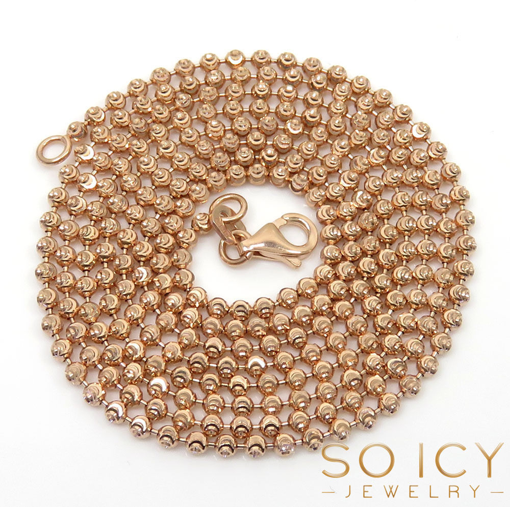 14k rose gold moon cut bead ball chain 18-26 inch 2mm 