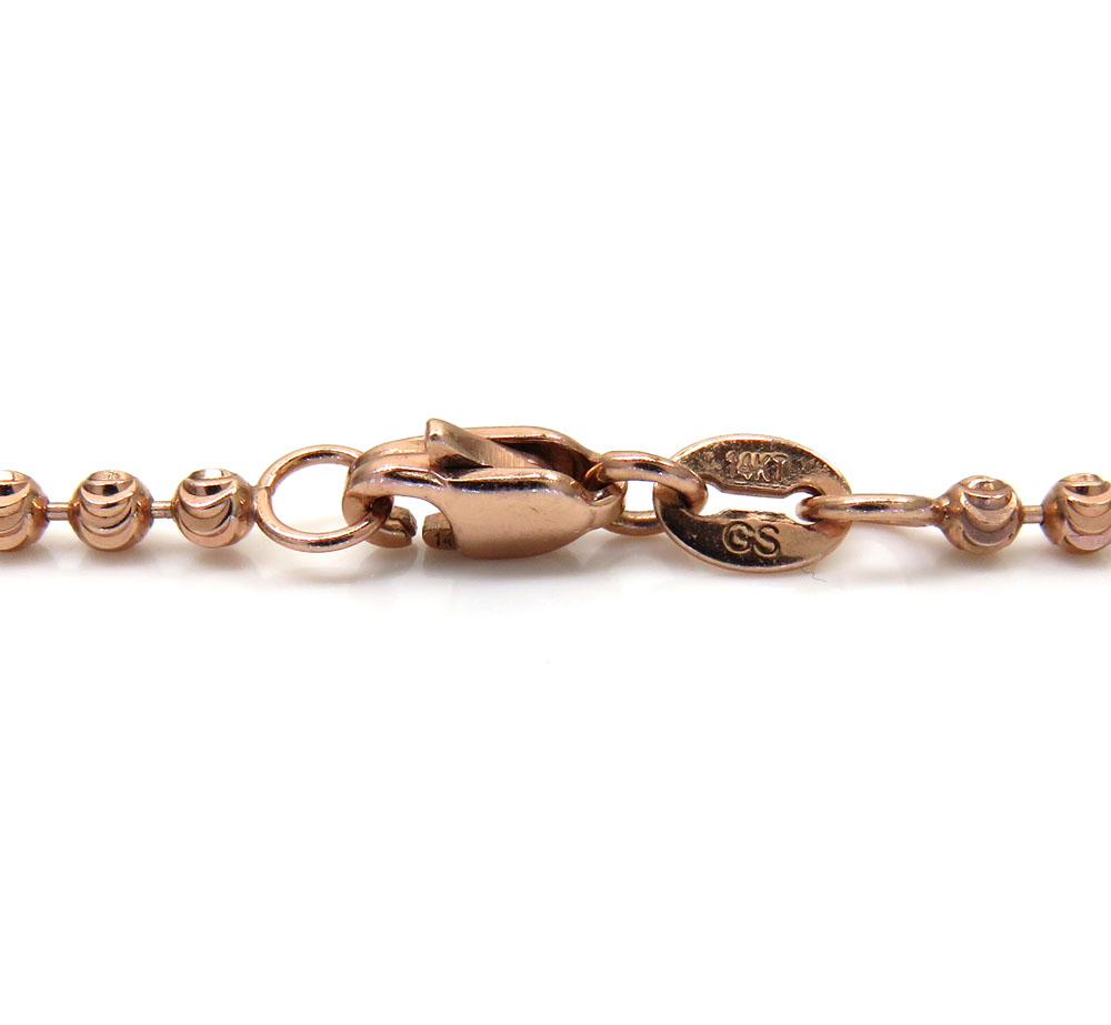 14k rose gold moon cut bead ball chain 18-26 inch 2mm 