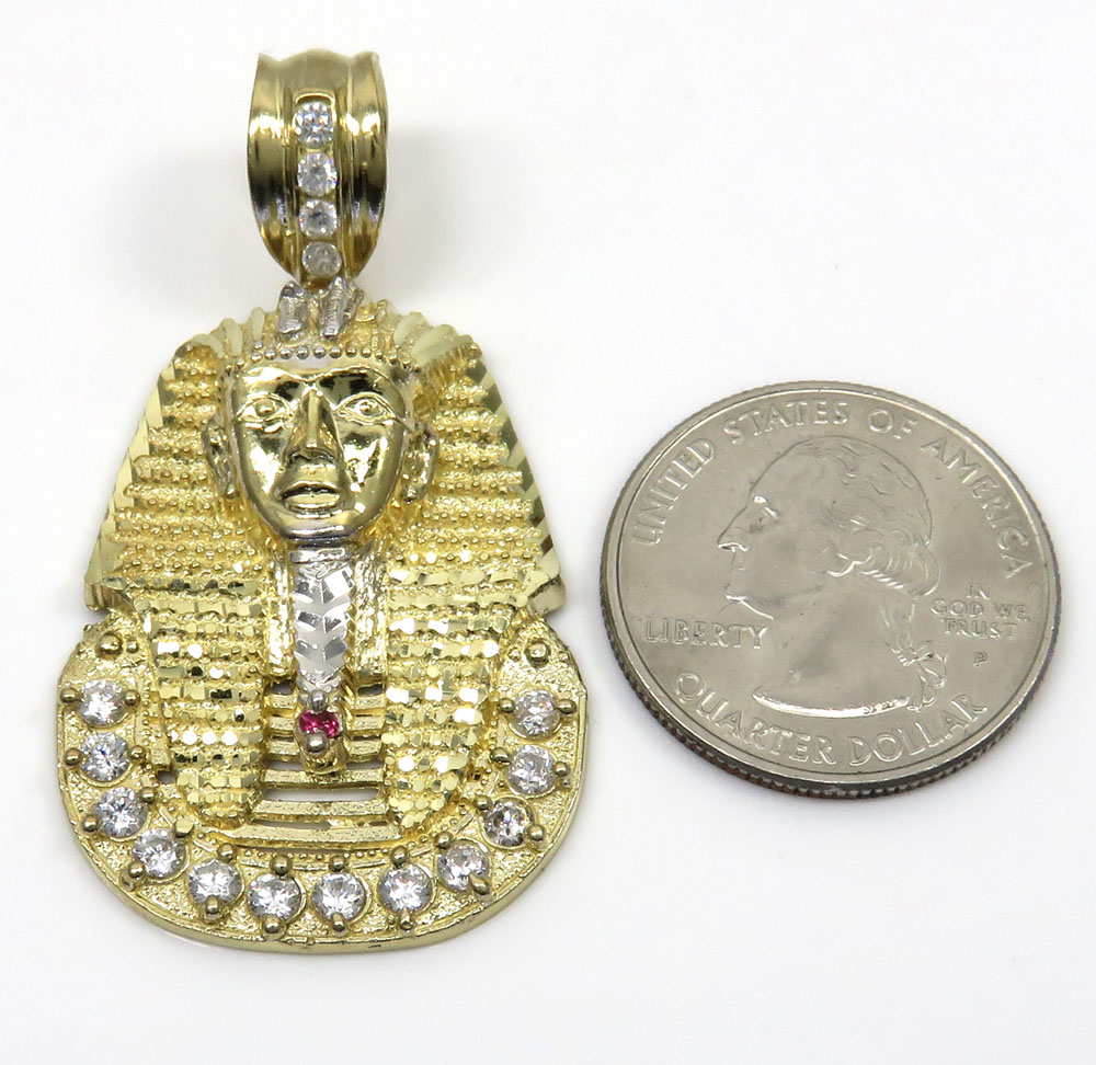 10k yellow gold medium cz king tut pharaoh head pendant 0.50ct