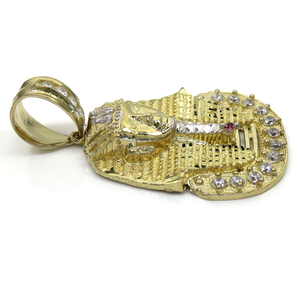 10k yellow gold medium cz king tut pharaoh head pendant 0.50ct - Image 3