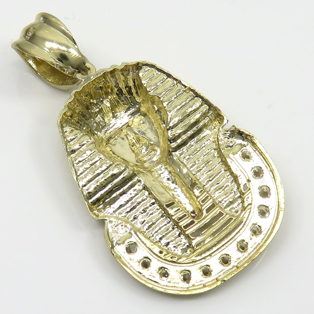 10k yellow gold medium cz king tut pharaoh head pendant 0.50ct