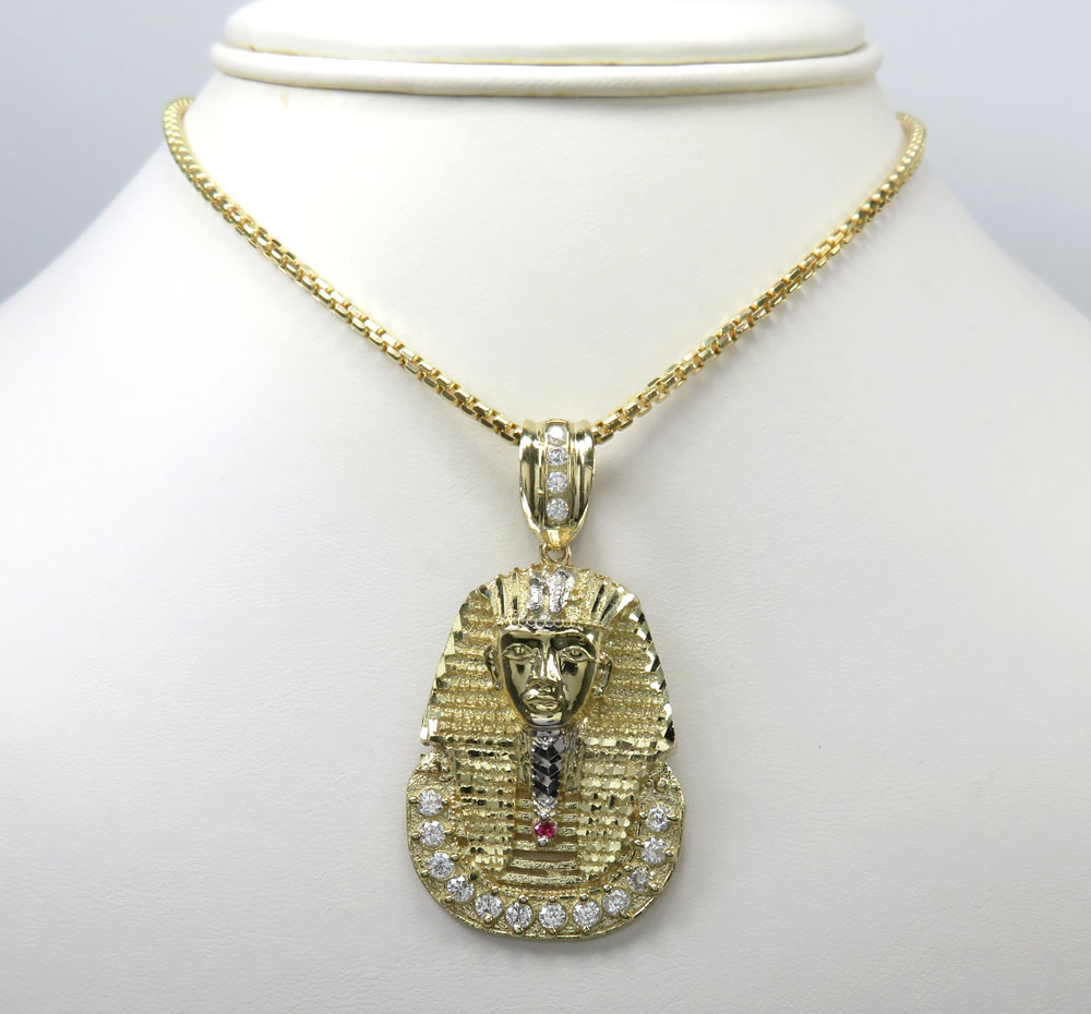 10k yellow gold medium cz king tut pharaoh head pendant 0.50ct