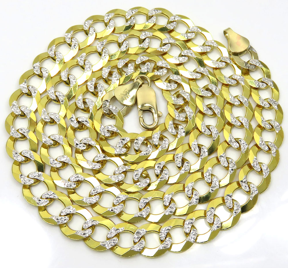 14k yellow gold diamond cut thick cuban chain 18-26 inch 9.6mm 