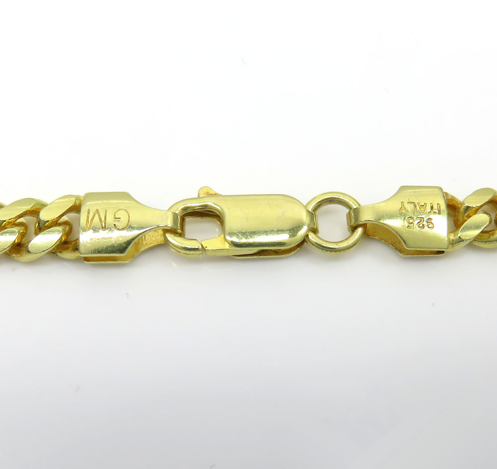 925 yellow sterling silver miami link bracelet 8.75 inch 5mm